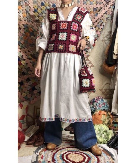 granny square vest and bag burgundy