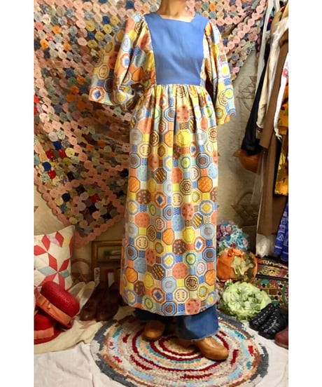 70's patchwork print one-piece ②