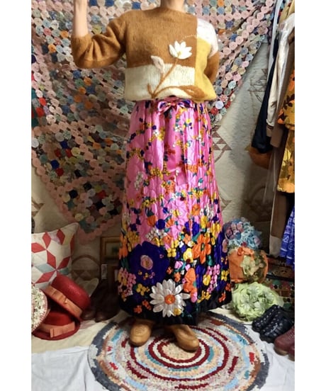 60's flower quilting skirt