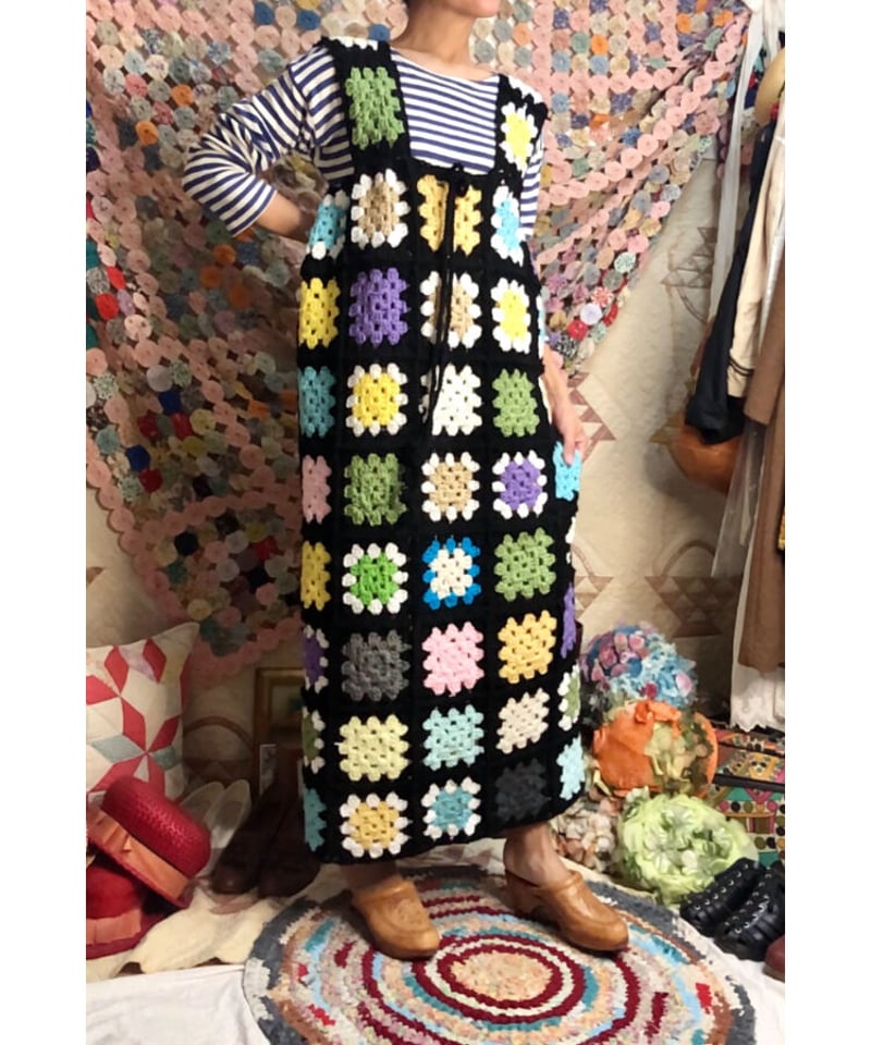 vintageグラニースクエア　ワンピース granny square one-piece black | Quilt