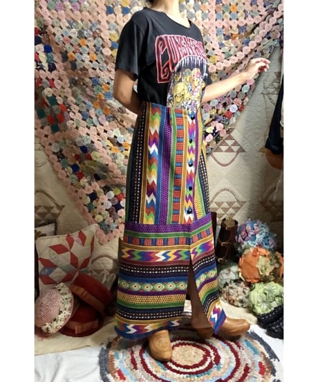 native pattern print maxi skirt