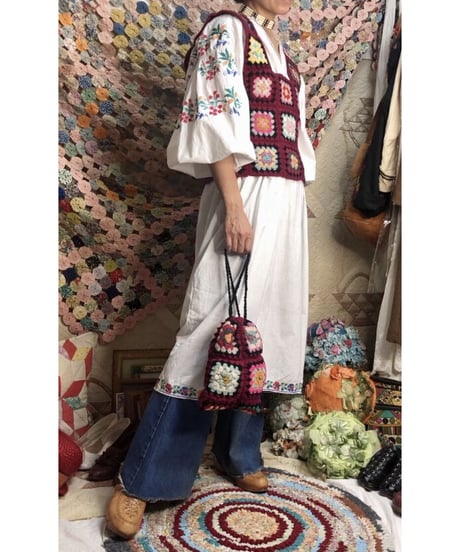 granny square vest and bag burgundy