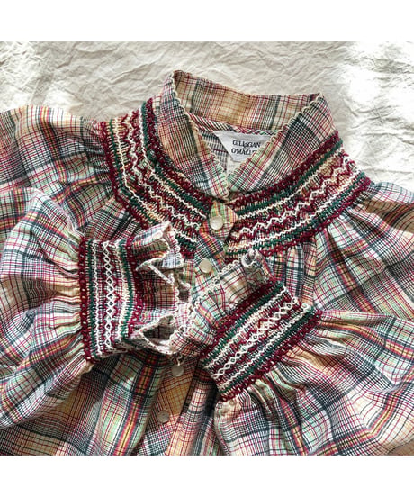 1970's shirring plaid  one-piece
