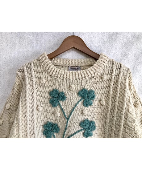 ireland hand knit shamrock motif sweater