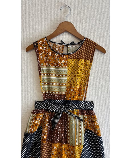 70s patchwork print apron dress