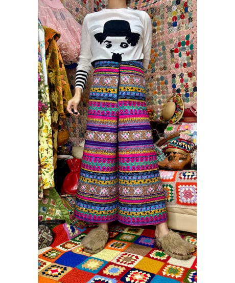 60-70s quilted wide leg pants