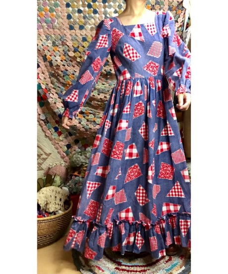 70s patch print dress