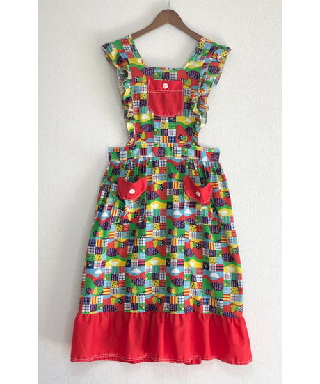 70s patchwork print apron dress