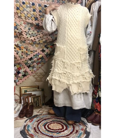 original upcycling cable  knit  vest one-piece