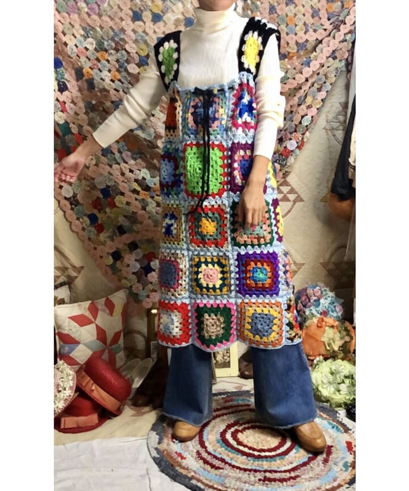 vintageグラニースクエア　ワンピース granny square one-piece black | Quilt