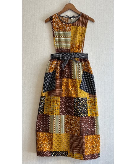 70s patchwork print apron dress