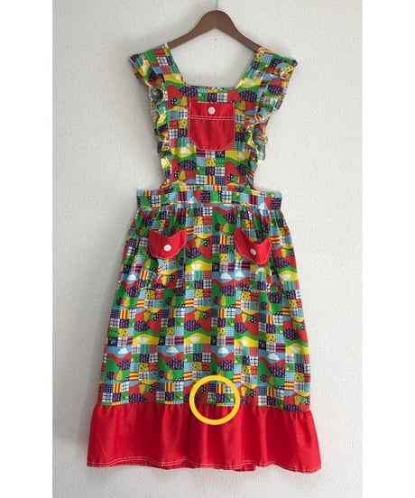 70s patchwork print apron dress