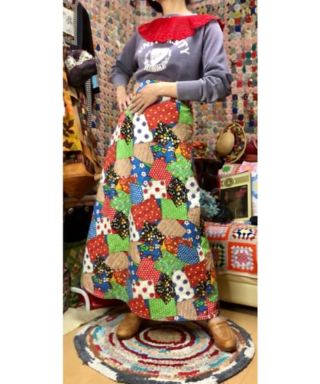 70s patchwork print quilting skirt
