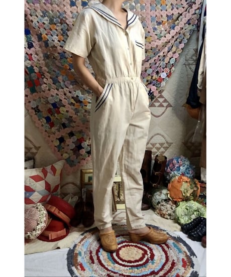 80's sailor collar jump suit