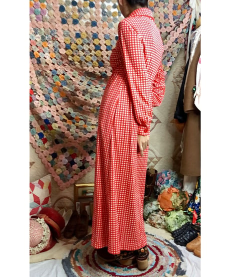 70s checkered polyester dress