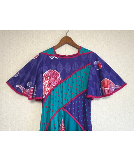 80s flare sleeve Jeanne marc dress