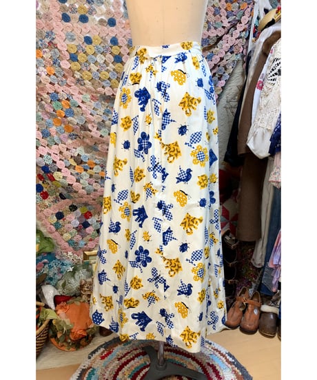 70s butterfly & flower print skirt