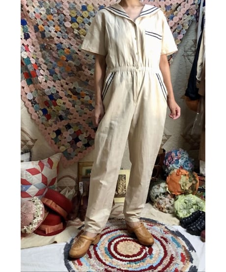 80's sailor collar jump suit