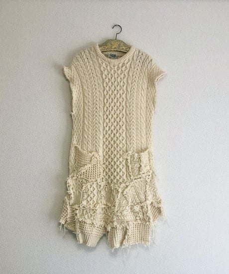 original upcycling cable  knit  vest one-piece