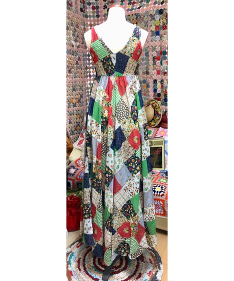 70s patchwork print dress