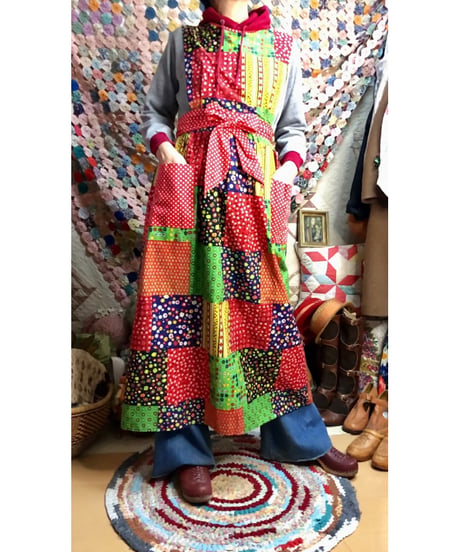 70s patchwork print apron dress