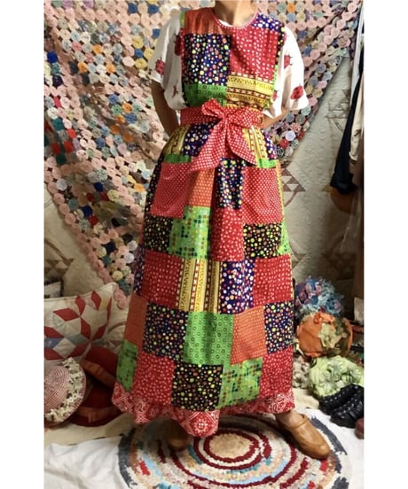 patchwork print apron dress
