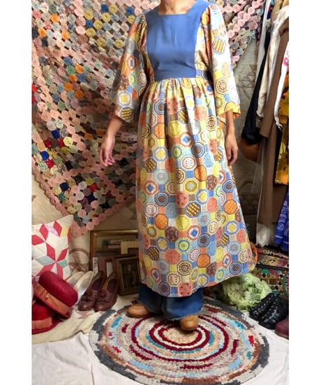 70's patchwork print one-piece ②