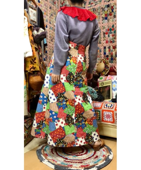 70s patchwork print quilting skirt