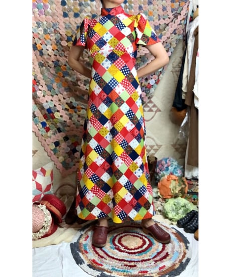 70's patchwork print dress