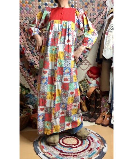 70s patchwork print dress