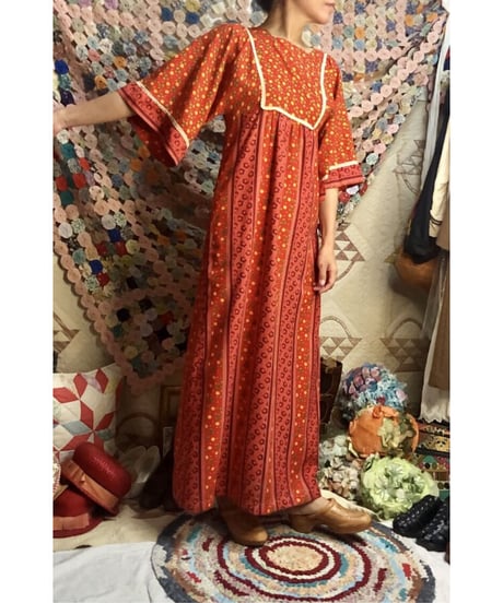 70's flower cotton one-piece