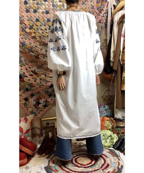 vintage ukrainian embroidered one-piece blue