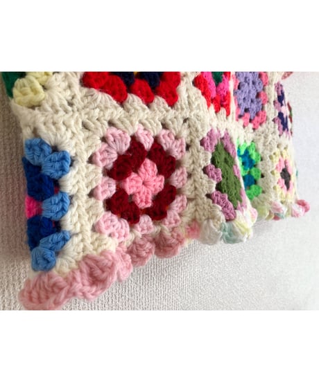 granny square vest white×pink