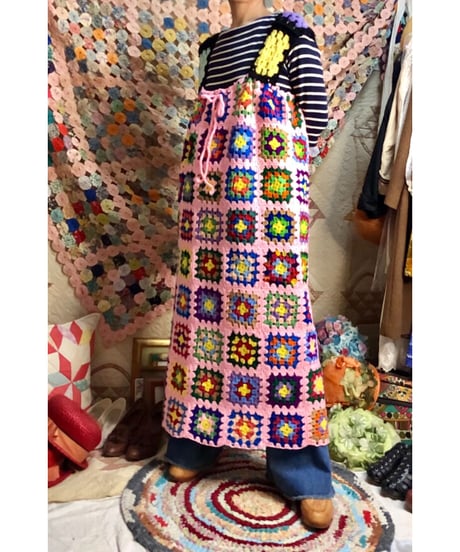 granny square one-piece peach