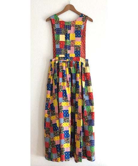 patchwork print apron dress