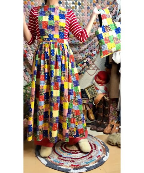patchwork print apron dress