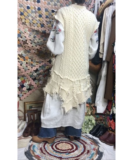 original upcycling cable  knit  vest one-piece