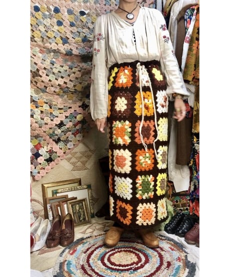 granny square skirt brown