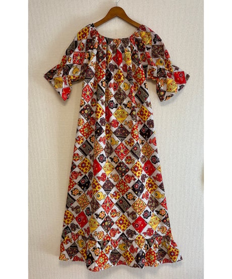 70s patchwork print dress