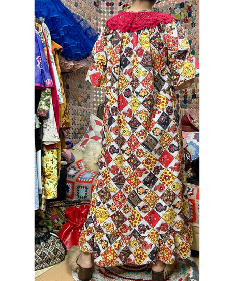 70s patchwork print dress