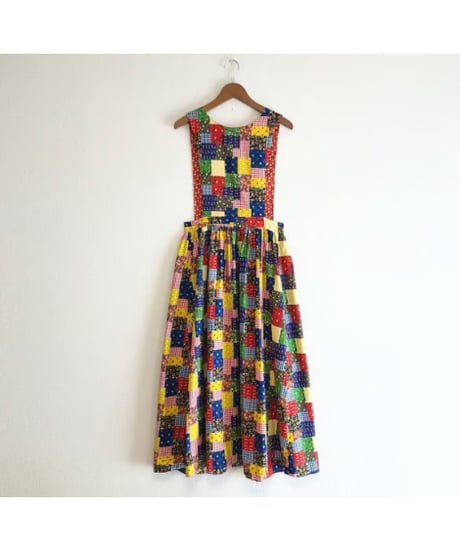patchwork print apron dress