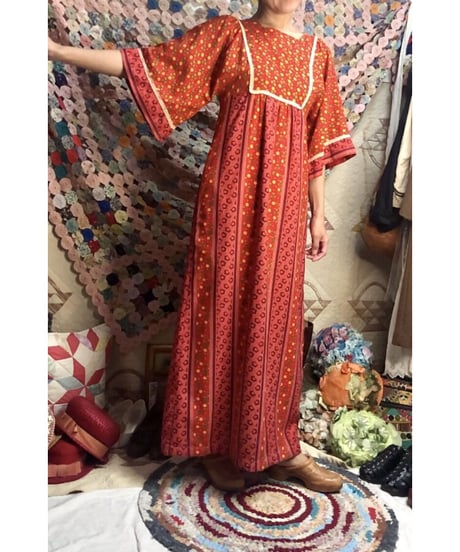 70's flower cotton one-piece