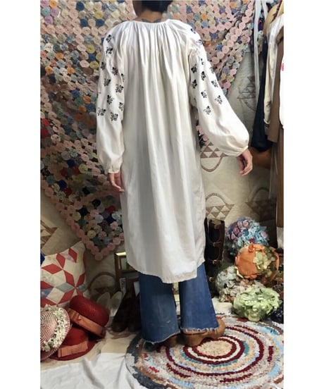 vintage ukrainian embroidered one-piece black cotton