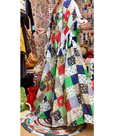 70s patchwork print dress