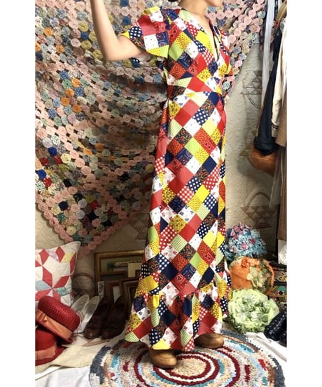 vintage patchwork print one-piece