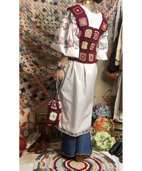 granny square vest and bag burgundy