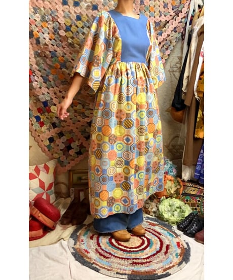 70's patchwork print one-piece ②