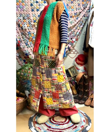 70s patchwork print quilted skirt