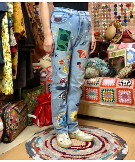 hand painted denim pants
