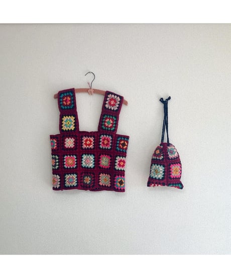 granny square vest and bag burgundy